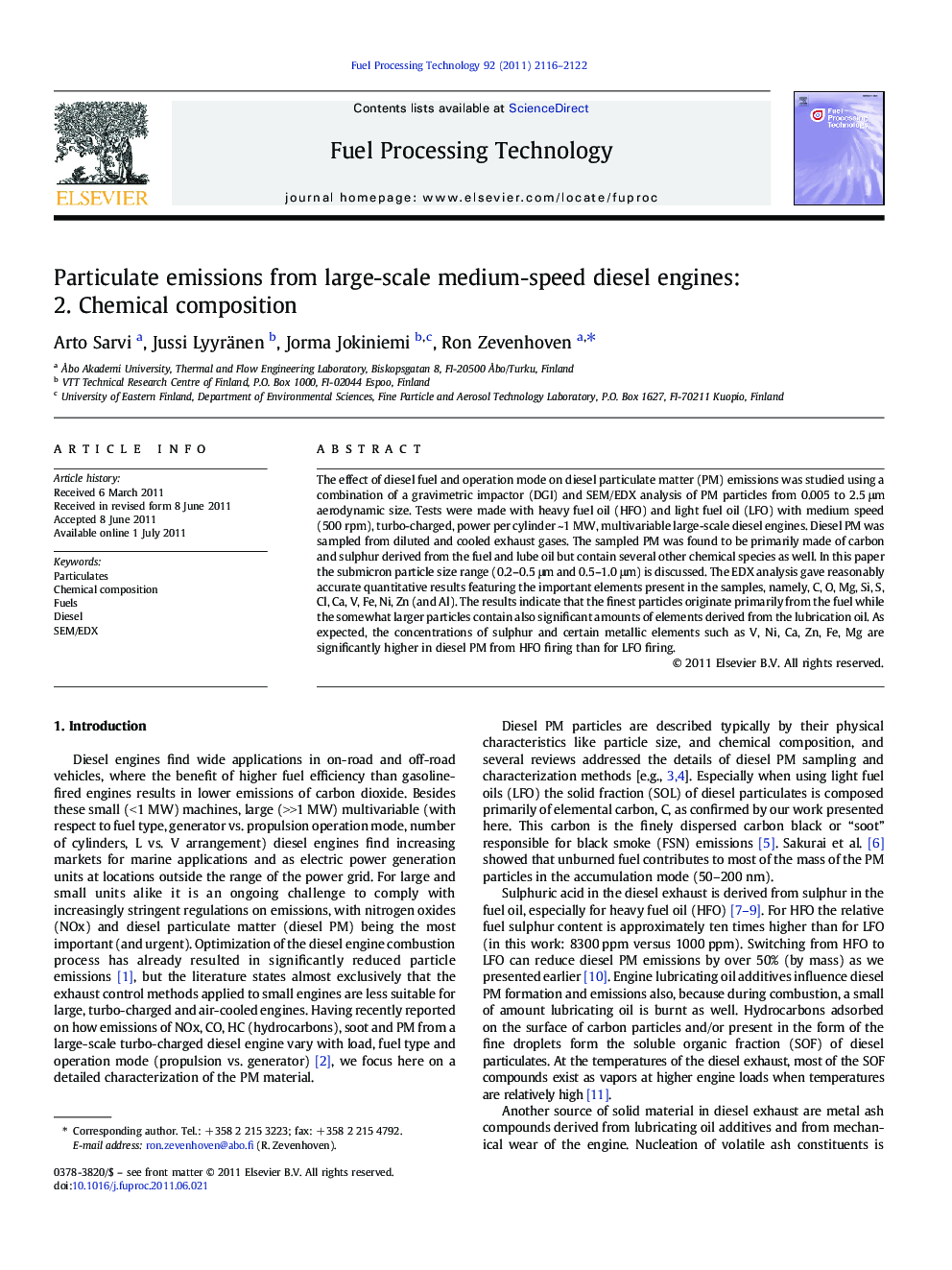 Particulate emissions from large-scale medium-speed diesel engines: 2. Chemical composition