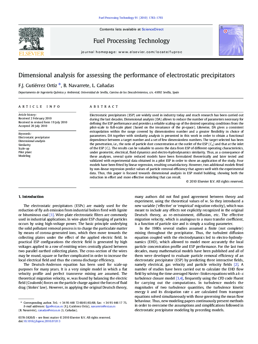 Dimensional analysis for assessing the performance of electrostatic precipitators