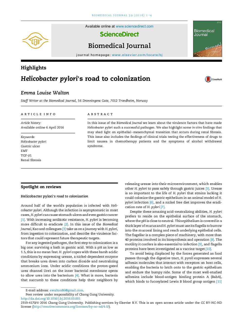 Helicobacter pylori's road to colonization 