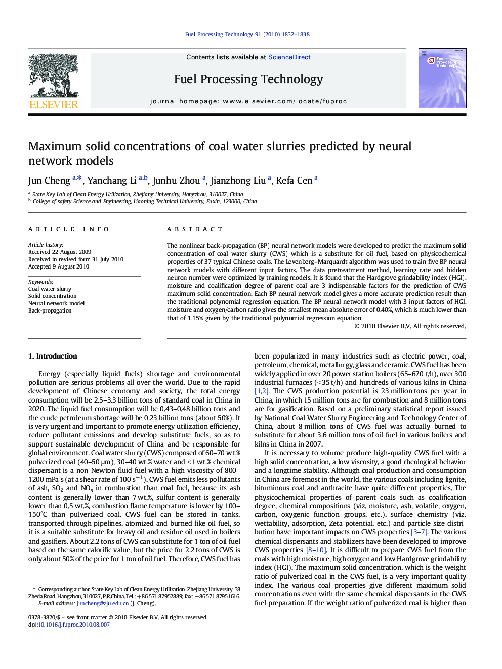 Maximum solid concentrations of coal water slurries predicted by neural network models