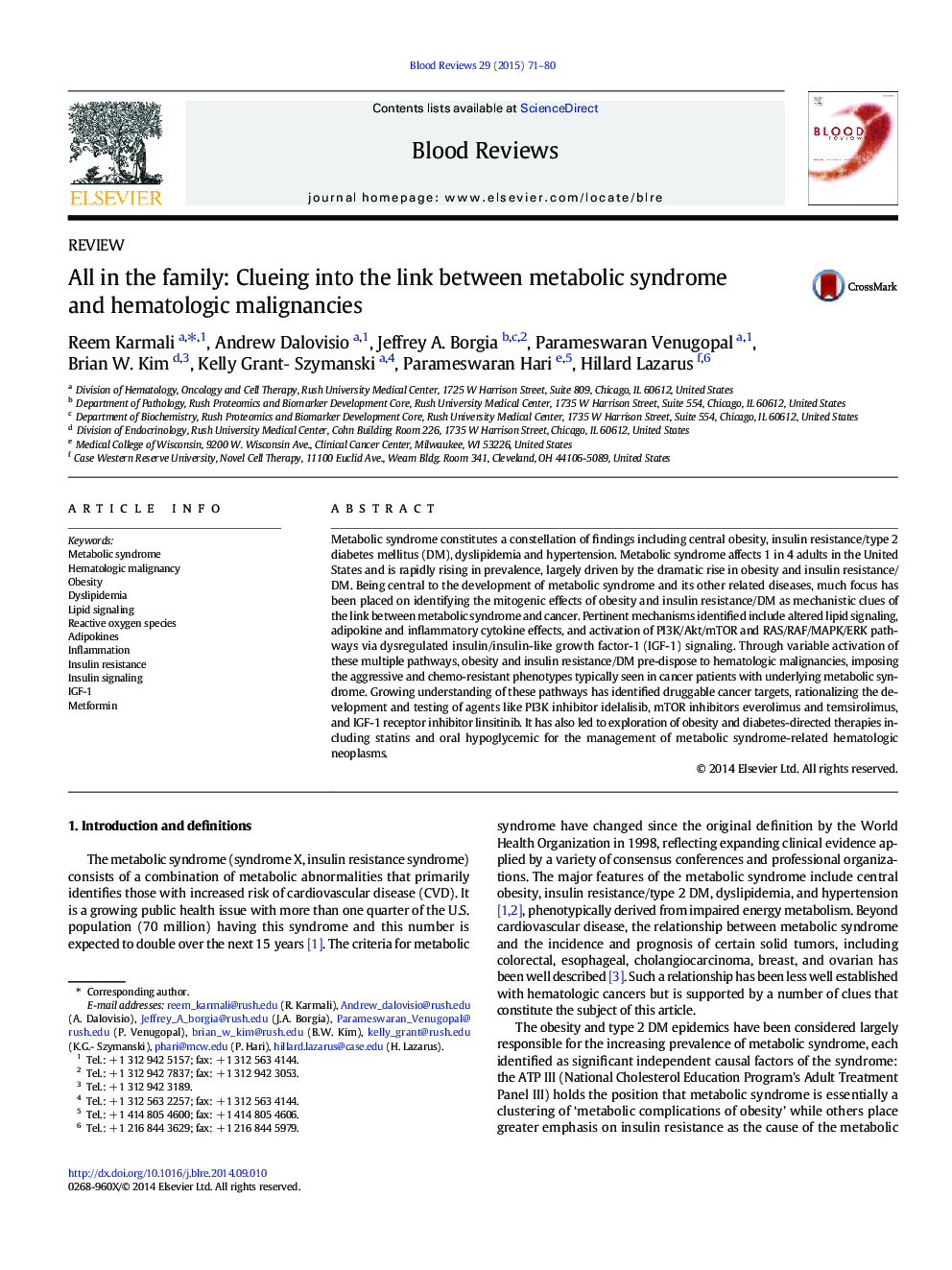 All in the family: Clueing into the link between metabolic syndrome and hematologic malignancies