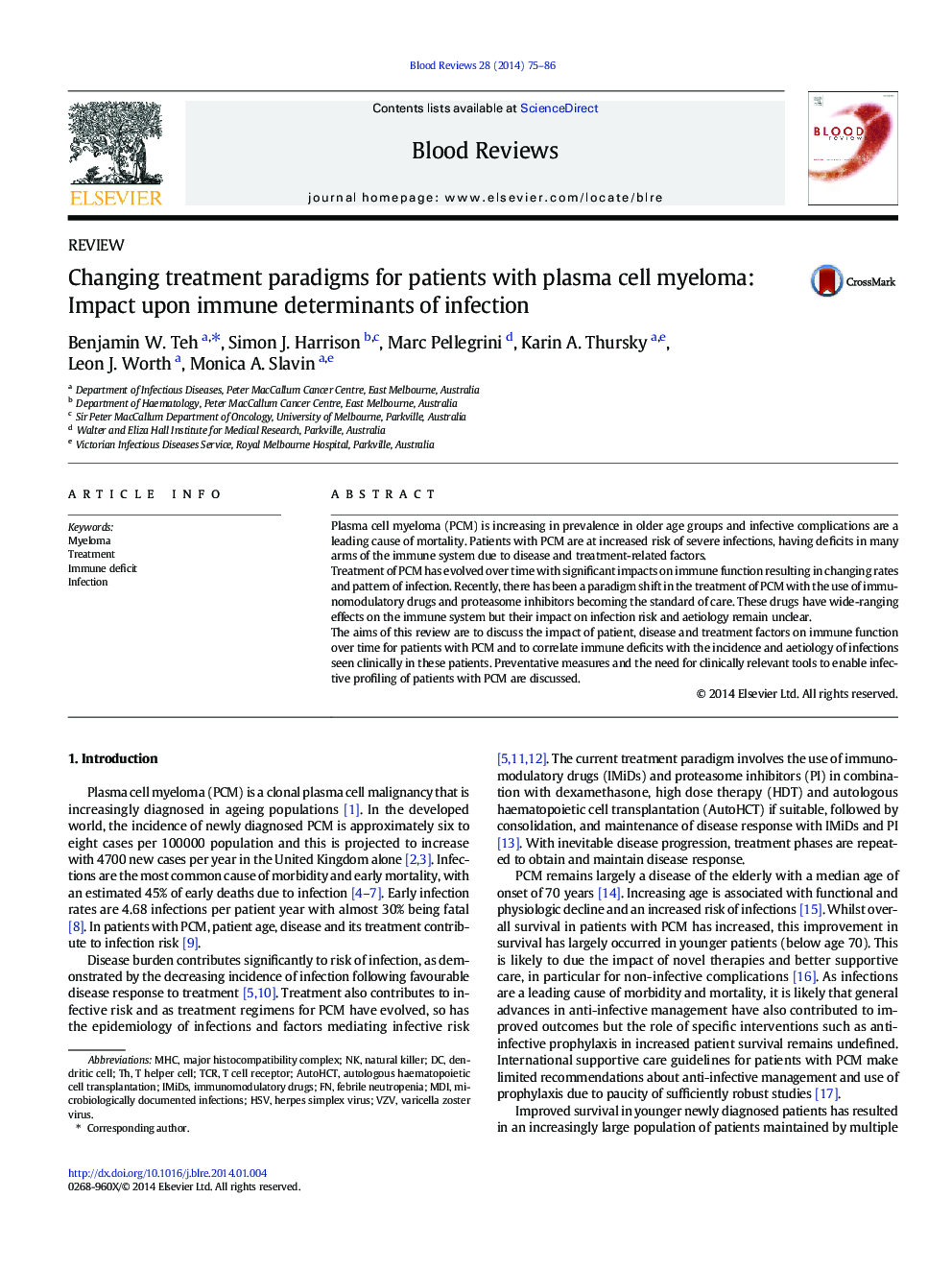 Changing treatment paradigms for patients with plasma cell myeloma: Impact upon immune determinants of infection