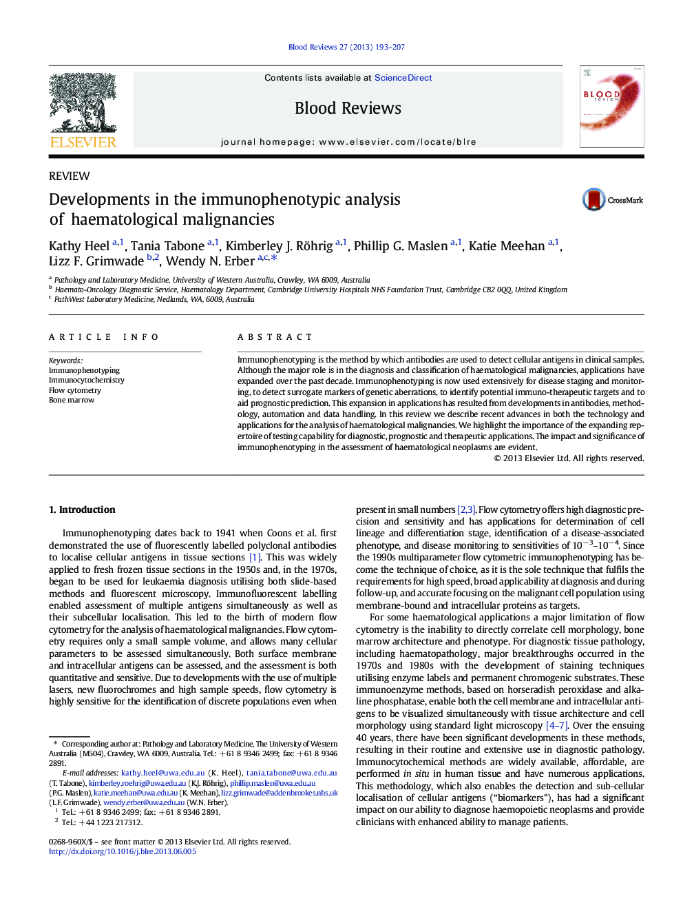 Developments in the immunophenotypic analysis of haematological malignancies