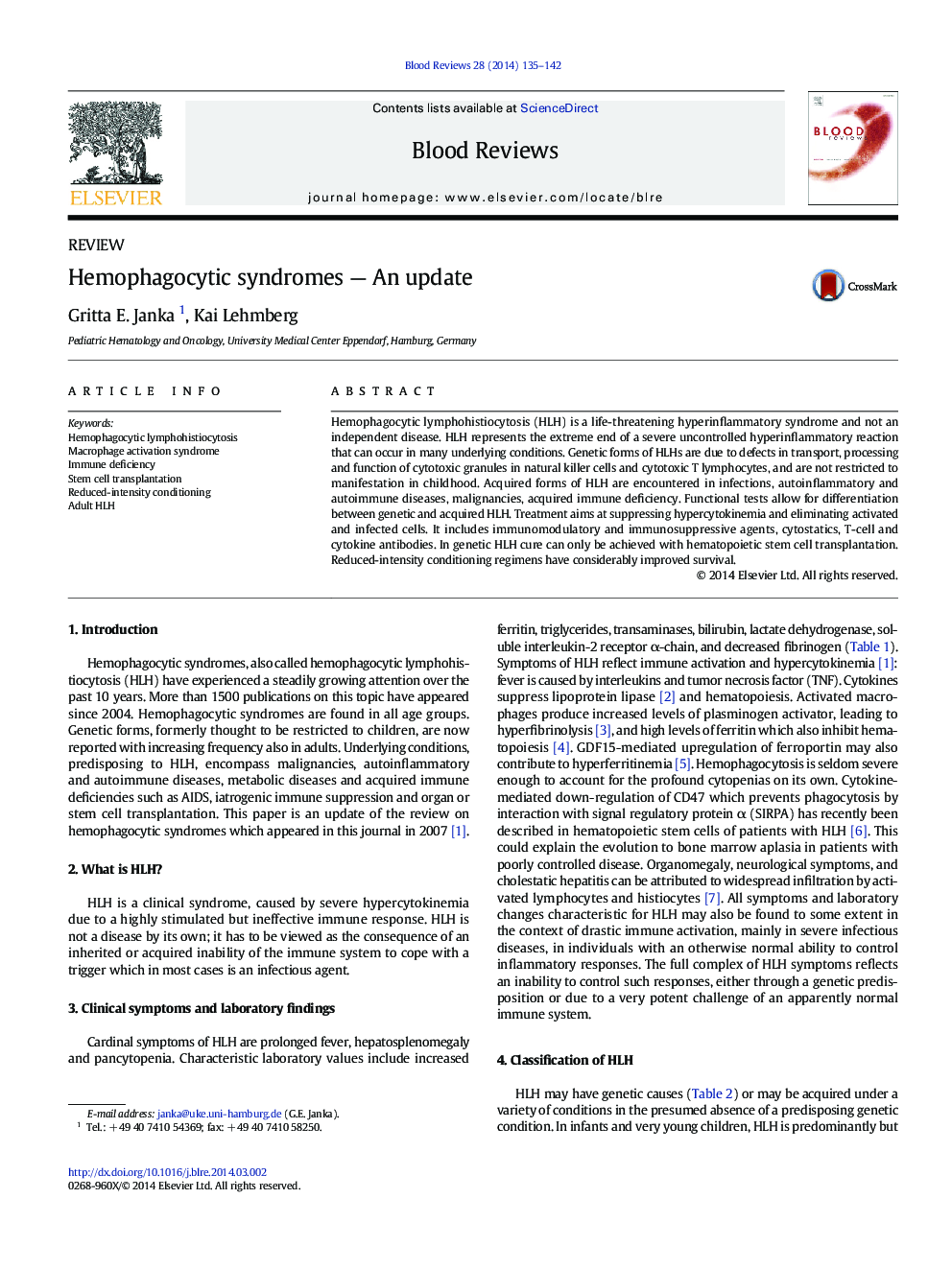 Hemophagocytic syndromes — An update