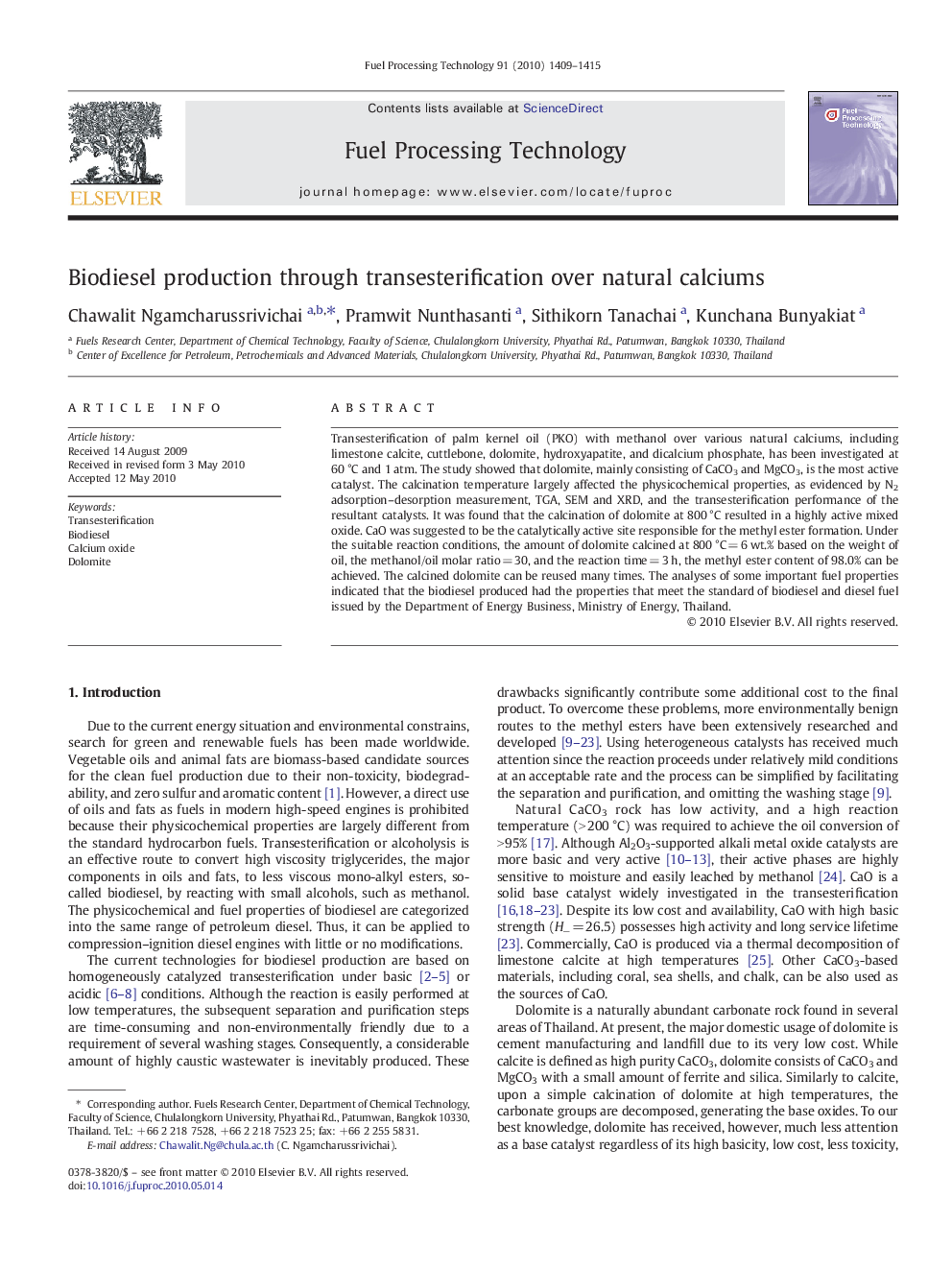 Biodiesel production through transesterification over natural calciums