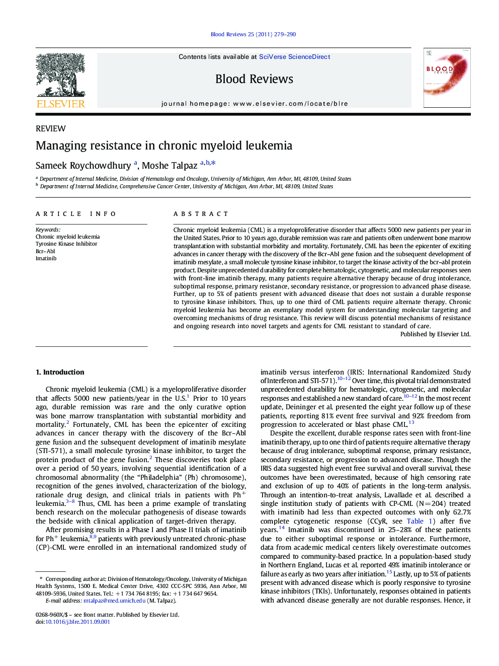 عکس صفحه اول مقاله: Managing resistance in chronic myeloid leukemia Managing resistance in chronic myeloid leukemia