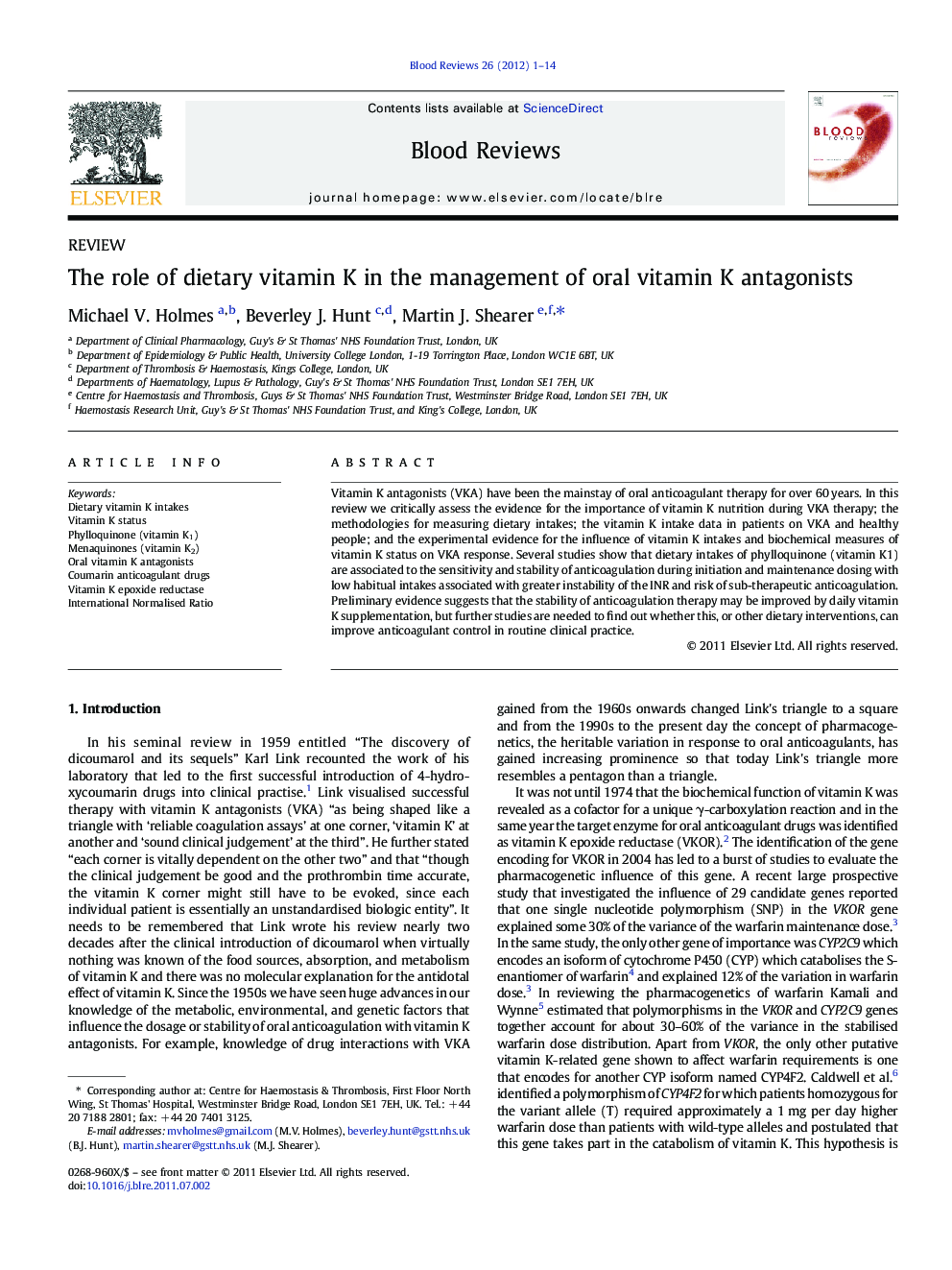 The role of dietary vitamin K in the management of oral vitamin K antagonists