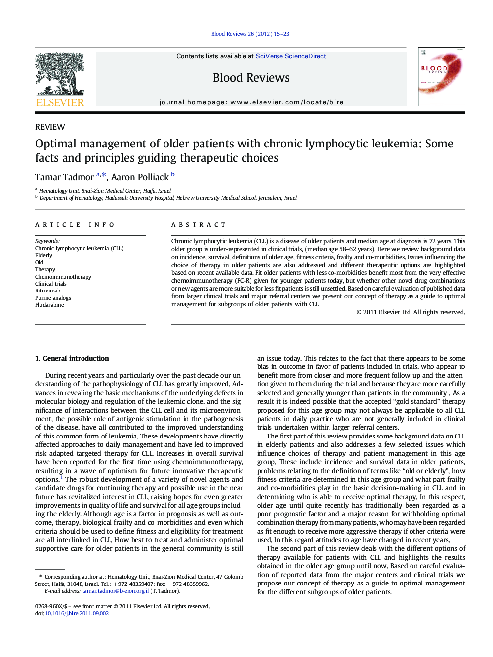 Optimal management of older patients with chronic lymphocytic leukemia: Some facts and principles guiding therapeutic choices