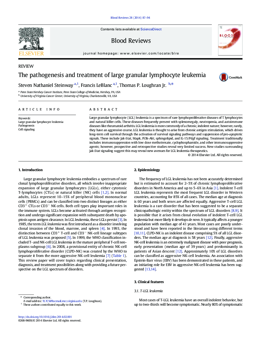 The pathogenesis and treatment of large granular lymphocyte leukemia