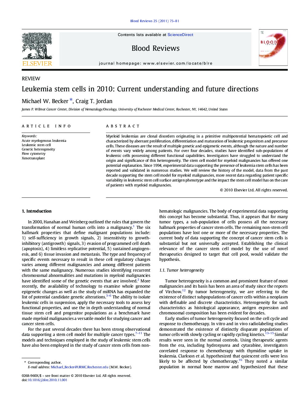 Leukemia stem cells in 2010: Current understanding and future directions