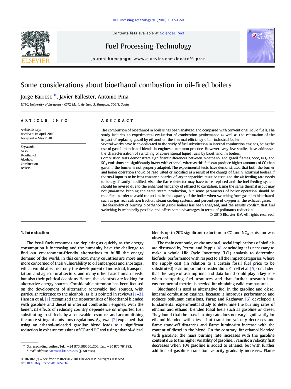 Some considerations about bioethanol combustion in oil-fired boilers