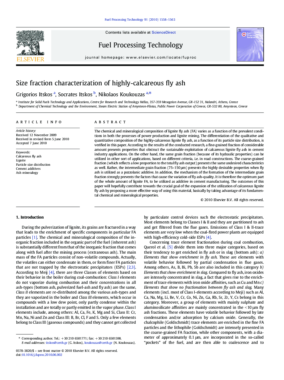 Size fraction characterization of highly-calcareous fly ash