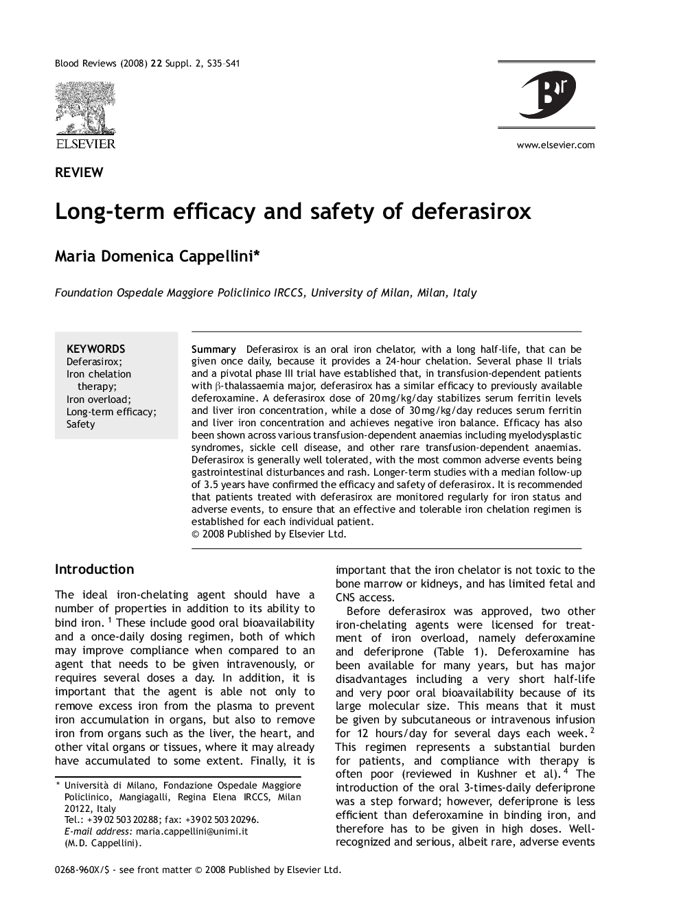 Long-term efficacy and safety of deferasirox