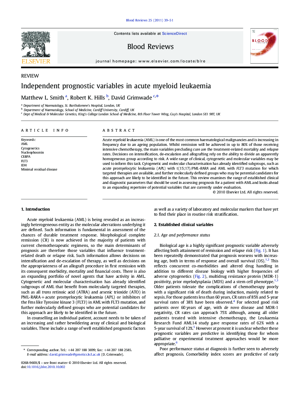 Independent prognostic variables in acute myeloid leukaemia