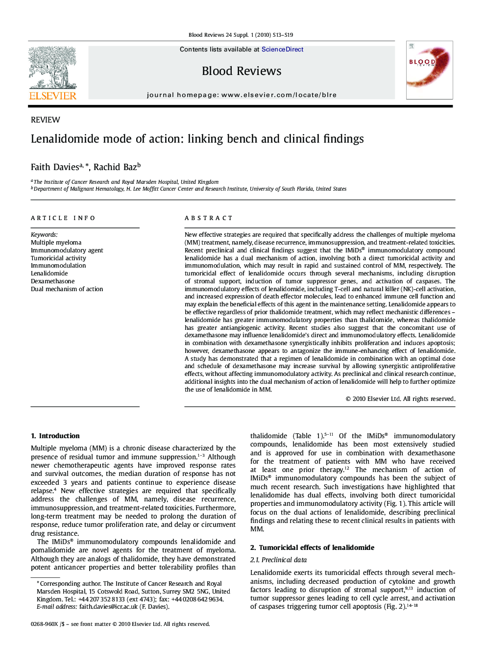 Lenalidomide mode of action: linking bench and clinical findings