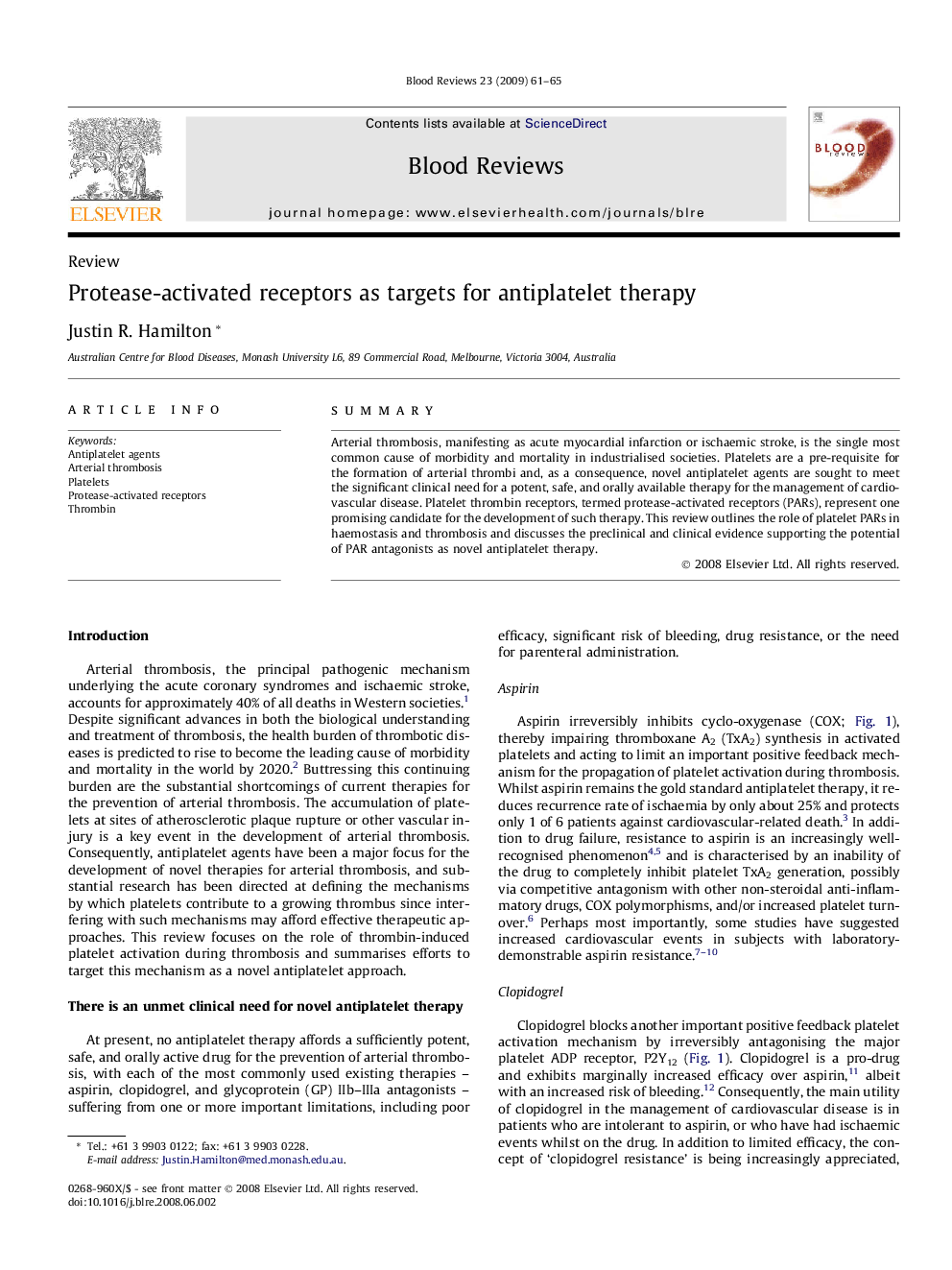 Protease-activated receptors as targets for antiplatelet therapy