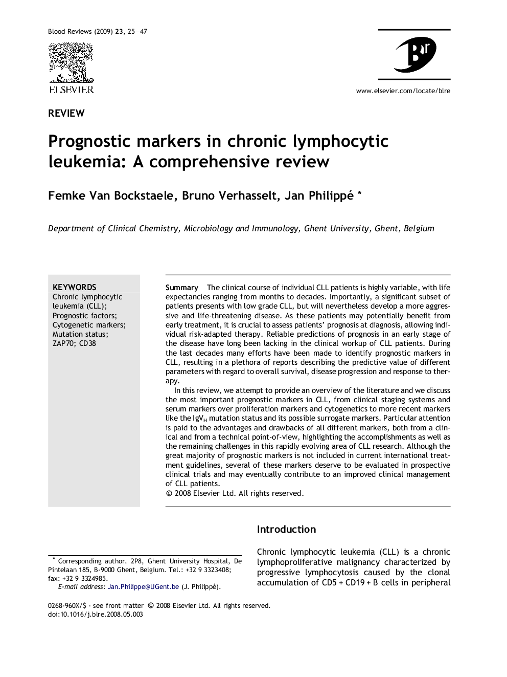 Prognostic markers in chronic lymphocytic leukemia: A comprehensive review