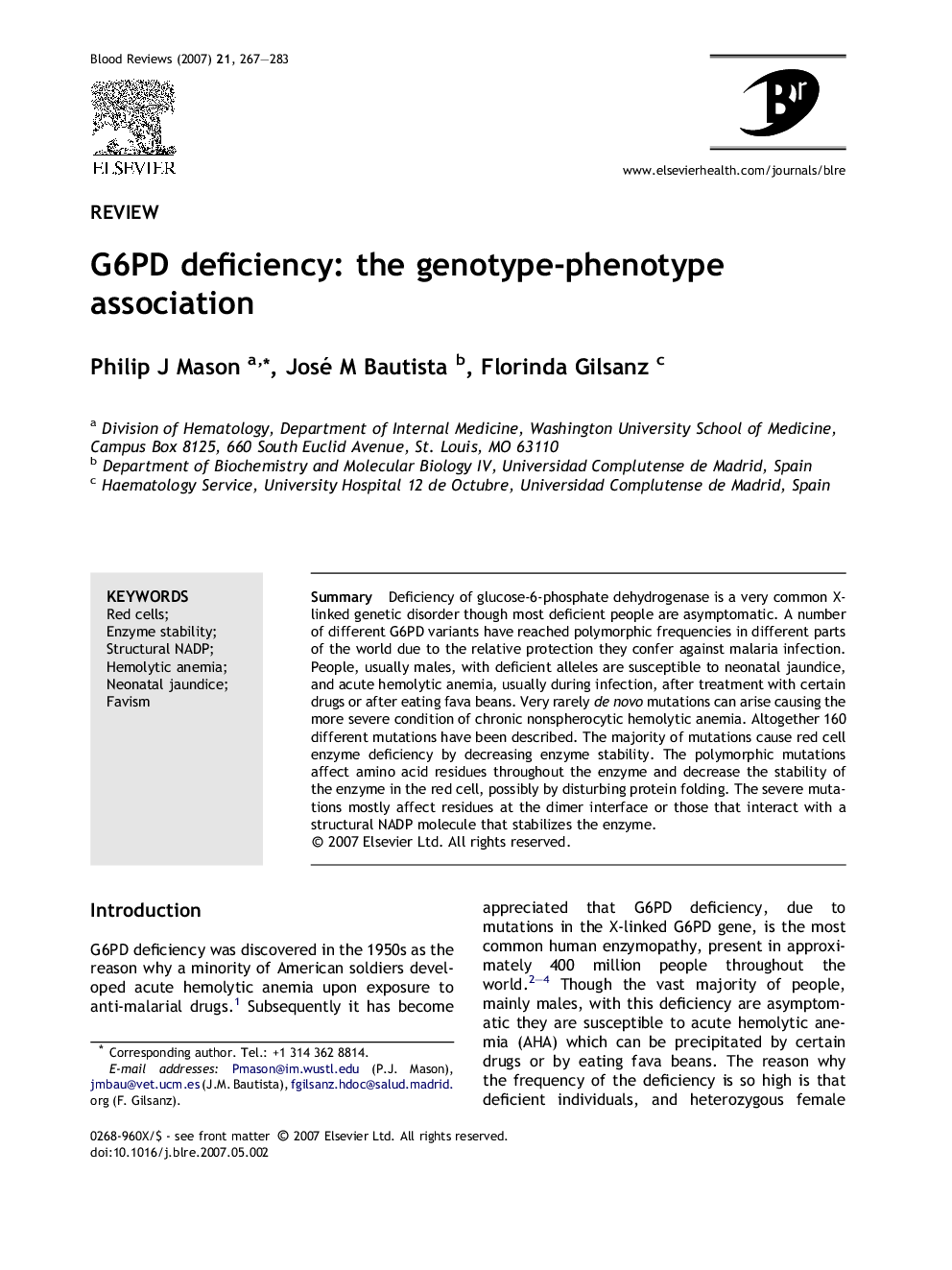 G6PD deficiency: the genotype-phenotype association