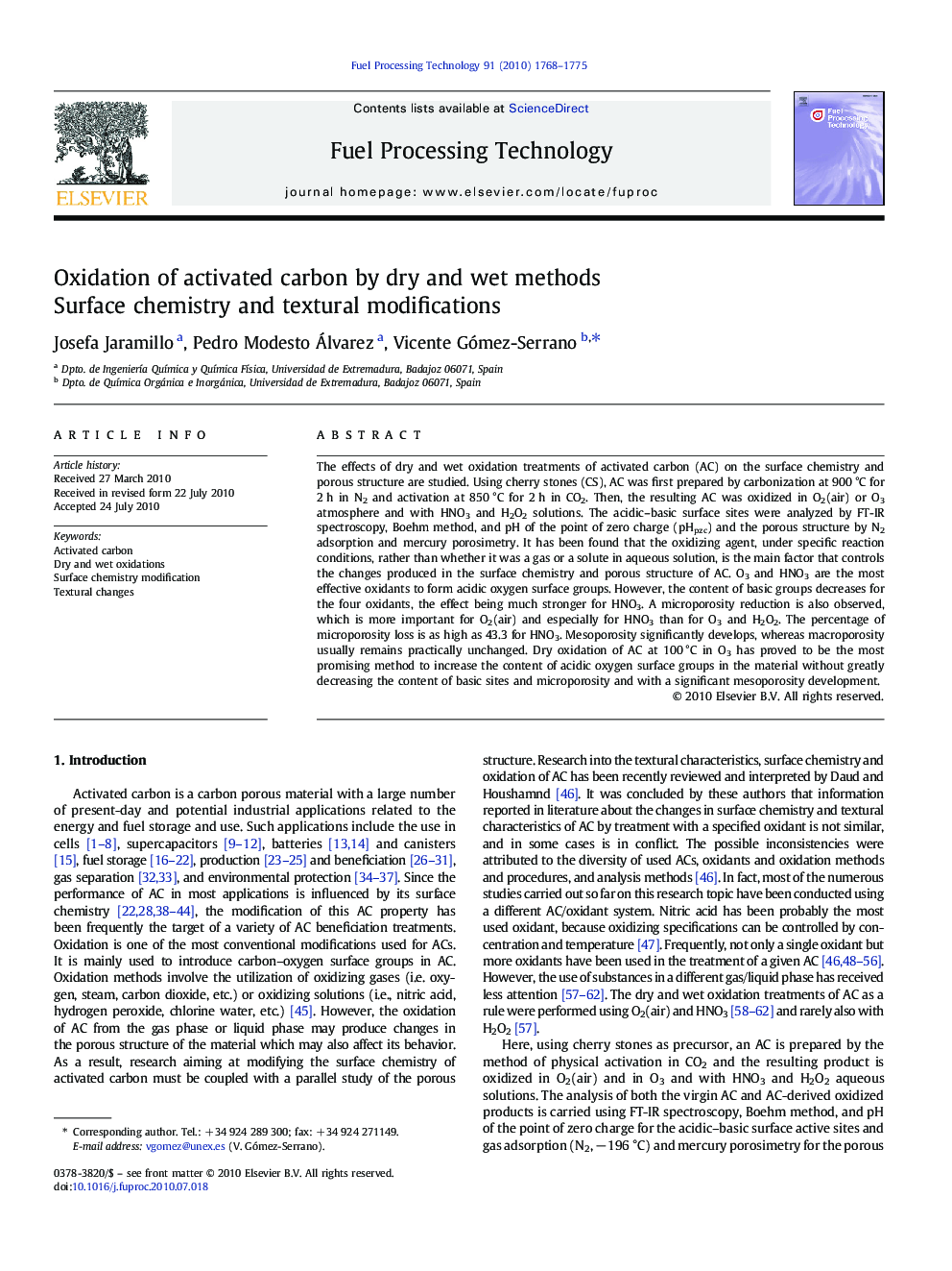 Oxidation of activated carbon by dry and wet methods: Surface chemistry and textural modifications