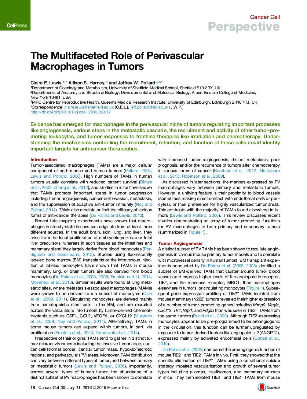 The Multifaceted Role of Perivascular Macrophages in Tumors