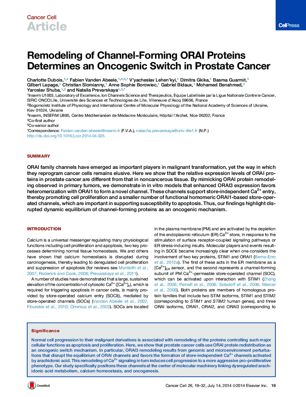 Remodeling of Channel-Forming ORAI Proteins Determines an Oncogenic Switch in Prostate Cancer