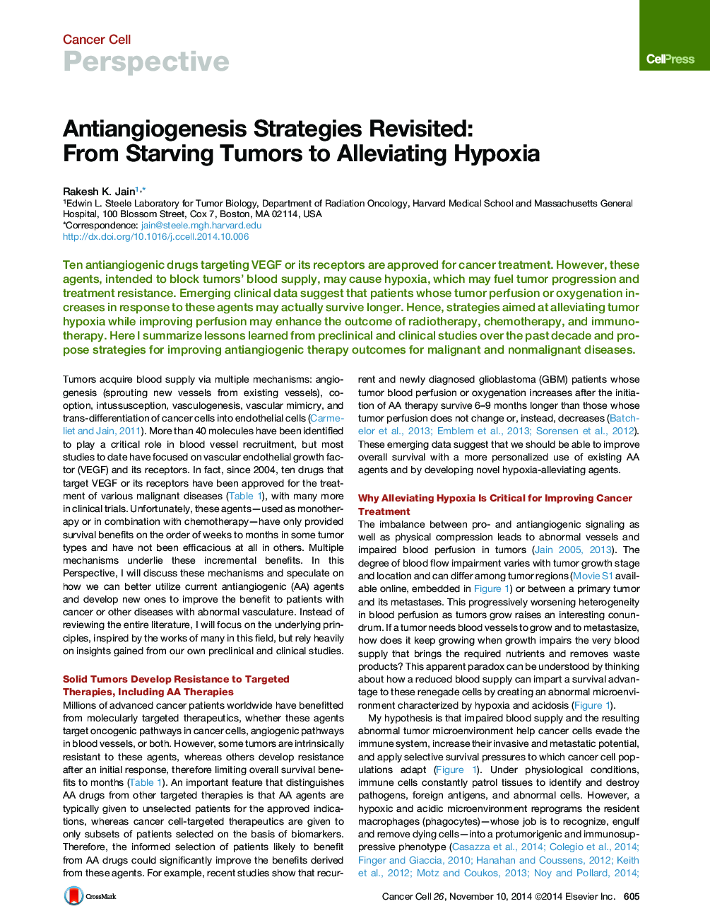 Antiangiogenesis Strategies Revisited: From Starving Tumors to Alleviating Hypoxia