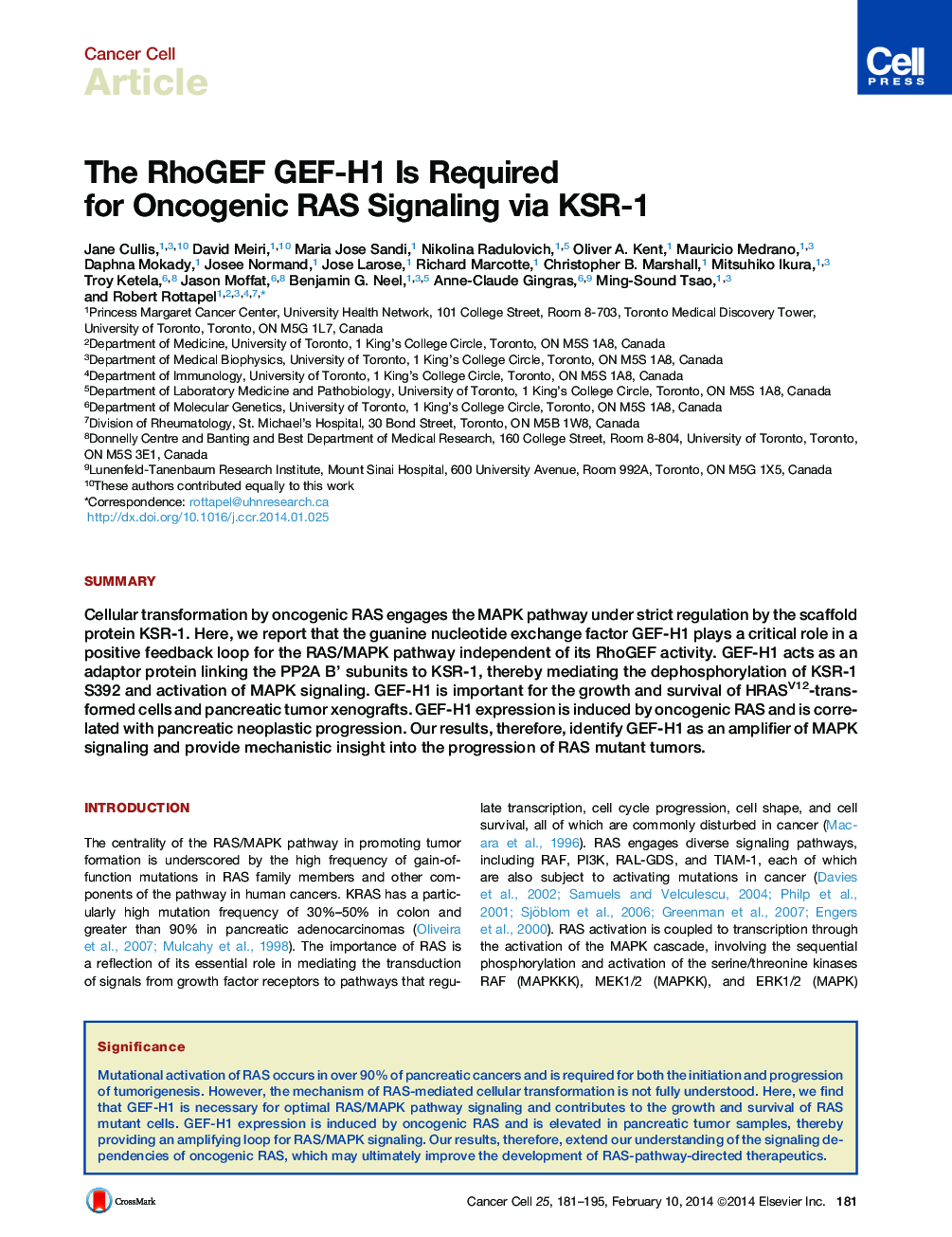 The RhoGEF GEF-H1 Is Required for Oncogenic RAS Signaling via KSR-1