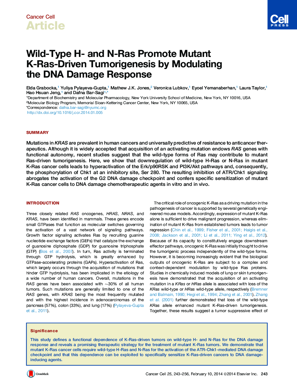 Wild-Type H- and N-Ras Promote Mutant K-Ras-Driven Tumorigenesis by Modulating the DNA Damage Response