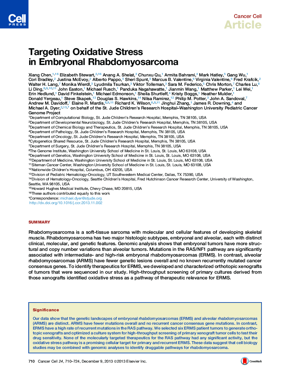 Targeting Oxidative Stress in Embryonal Rhabdomyosarcoma