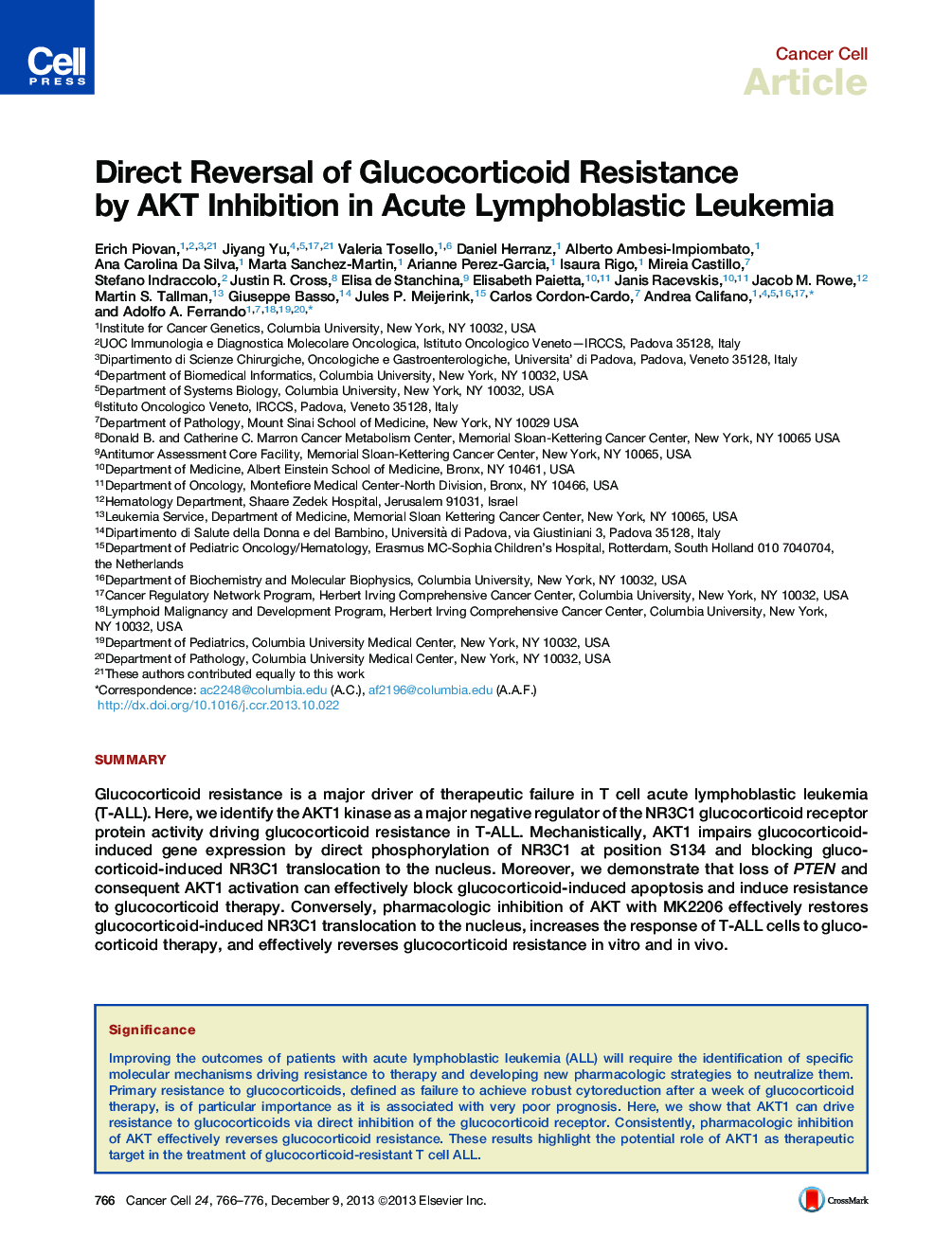 Direct Reversal of Glucocorticoid Resistance by AKT Inhibition in Acute Lymphoblastic Leukemia