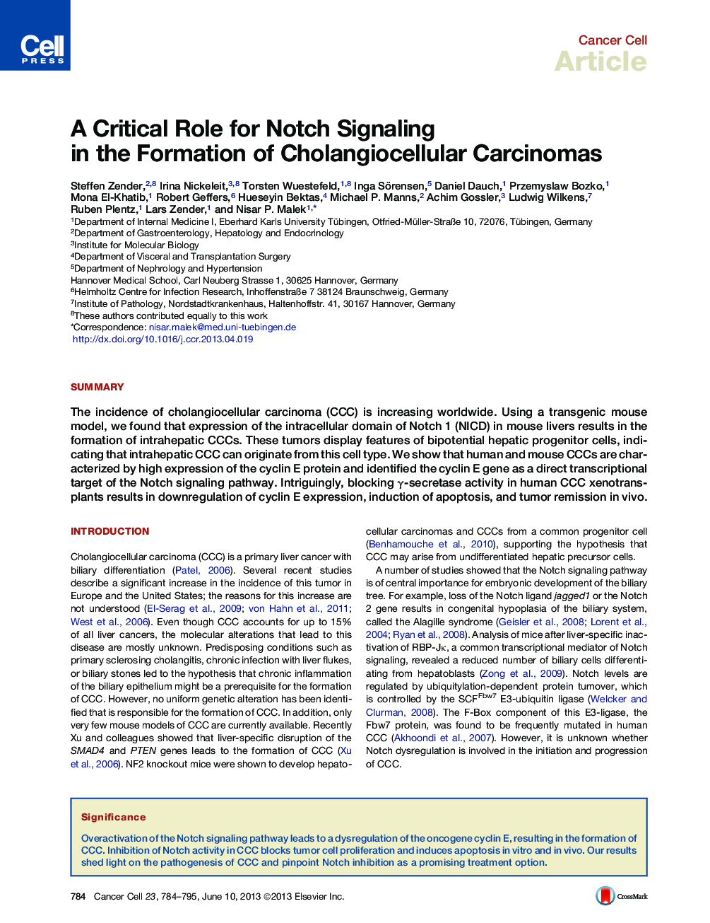 A Critical Role for Notch Signaling in the Formation of Cholangiocellular Carcinomas