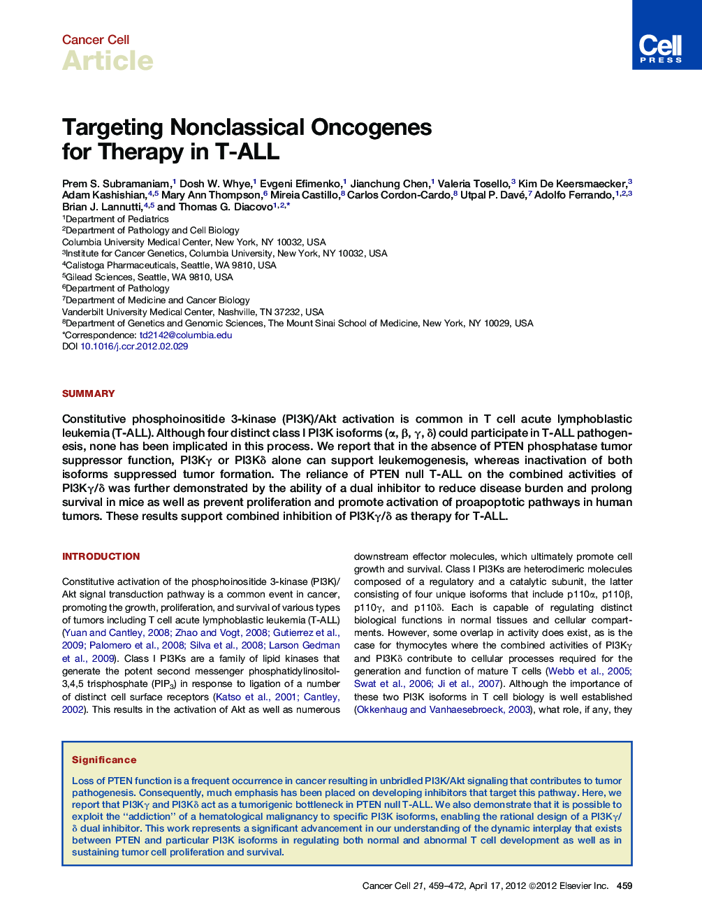 Targeting Nonclassical Oncogenes for Therapy in T-ALL