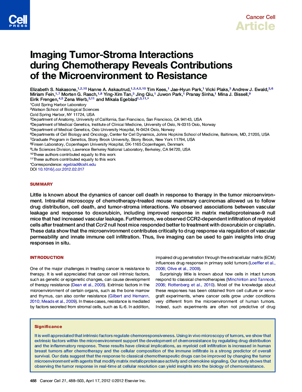 Imaging Tumor-Stroma Interactions during Chemotherapy Reveals Contributions of the Microenvironment to Resistance