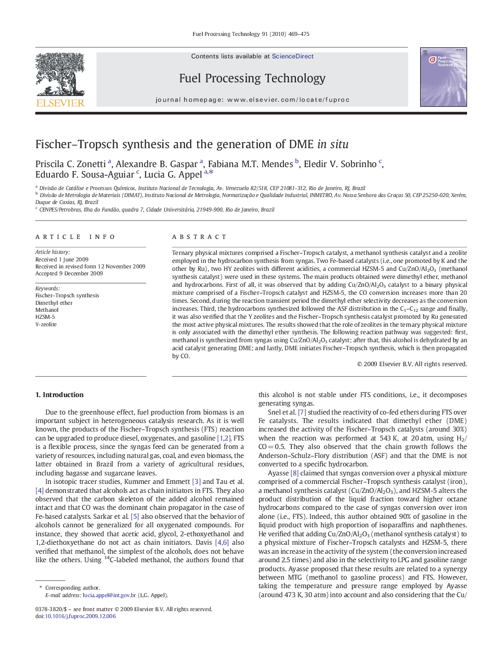 Fischer–Tropsch synthesis and the generation of DME in situ