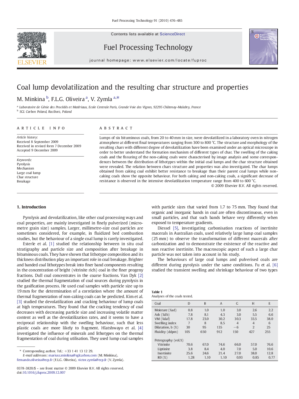 Coal lump devolatilization and the resulting char structure and properties