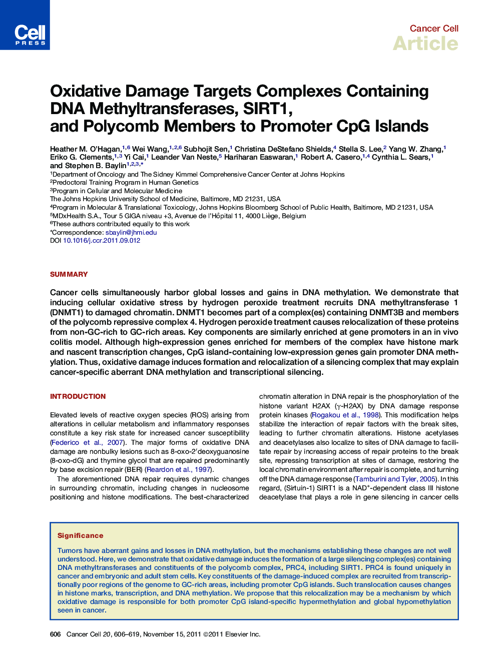 Oxidative Damage Targets Complexes Containing DNA Methyltransferases, SIRT1, and Polycomb Members to Promoter CpG Islands