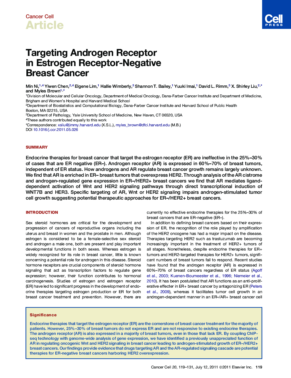 Targeting Androgen Receptor in Estrogen Receptor-Negative Breast Cancer