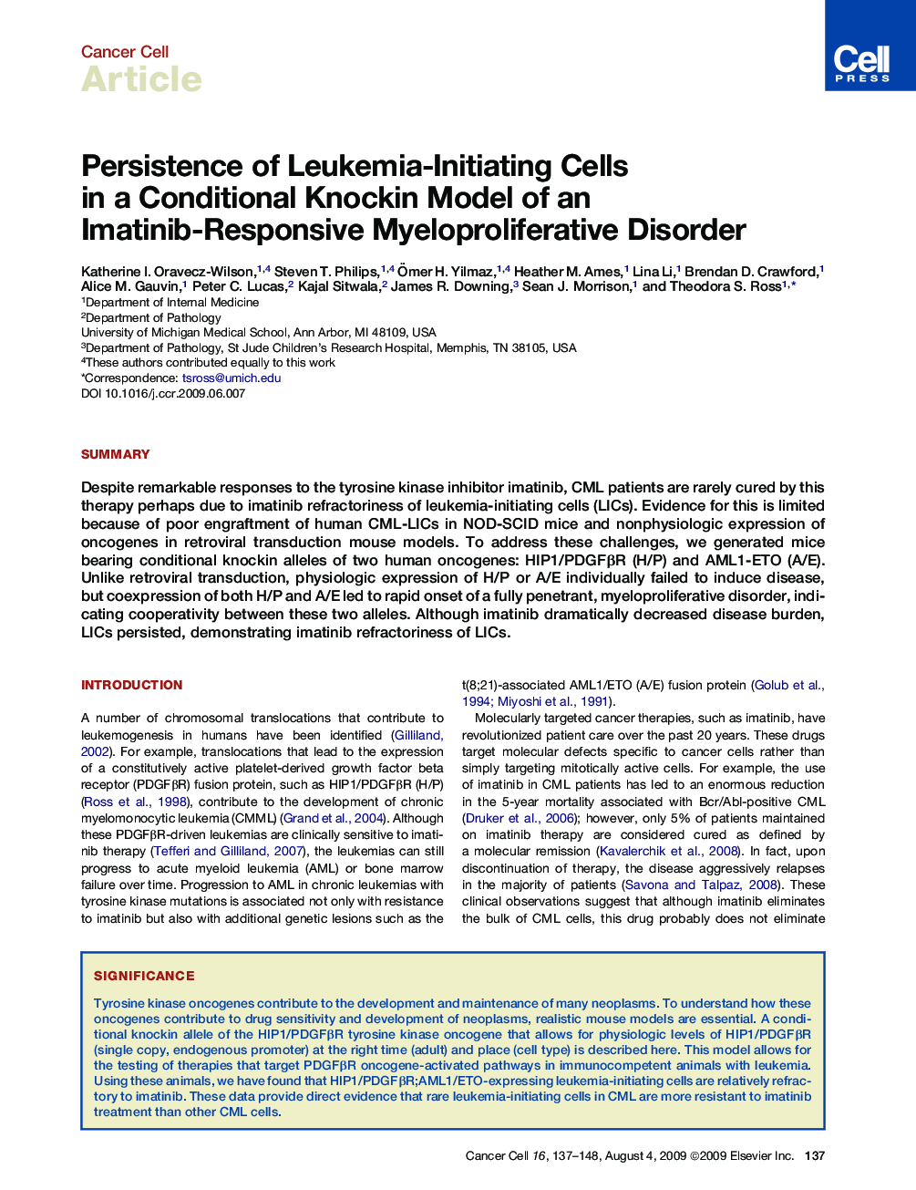 Persistence of Leukemia-Initiating Cells in a Conditional Knockin Model of an Imatinib-Responsive Myeloproliferative Disorder