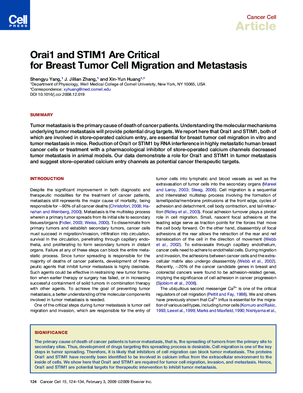 Orai1 and STIM1 Are Critical for Breast Tumor Cell Migration and Metastasis