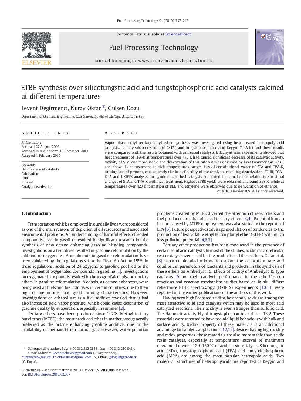 ETBE synthesis over silicotungstic acid and tungstophosphoric acid catalysts calcined at different temperatures