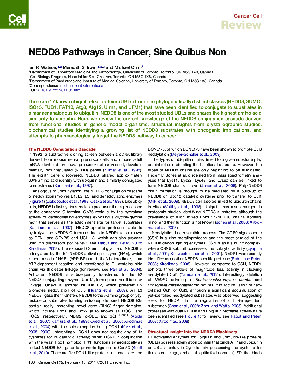 عکس صفحه اول مقاله: NEDD8 Pathways in Cancer, Sine Quibus Non NEDD8 Pathways in Cancer, Sine Quibus Non