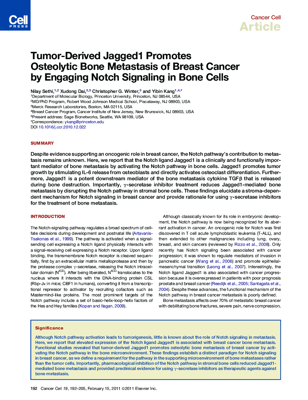 عکس صفحه اول مقاله: Tumor-Derived Jagged1 Promotes Osteolytic Bone Metastasis of Breast Cancer by Engaging Notch Signaling in Bone Cells Tumor-Derived Jagged1 Promotes Osteolytic Bone Metastasis of Breast Cancer by Engaging Notch Signaling in Bone Cells