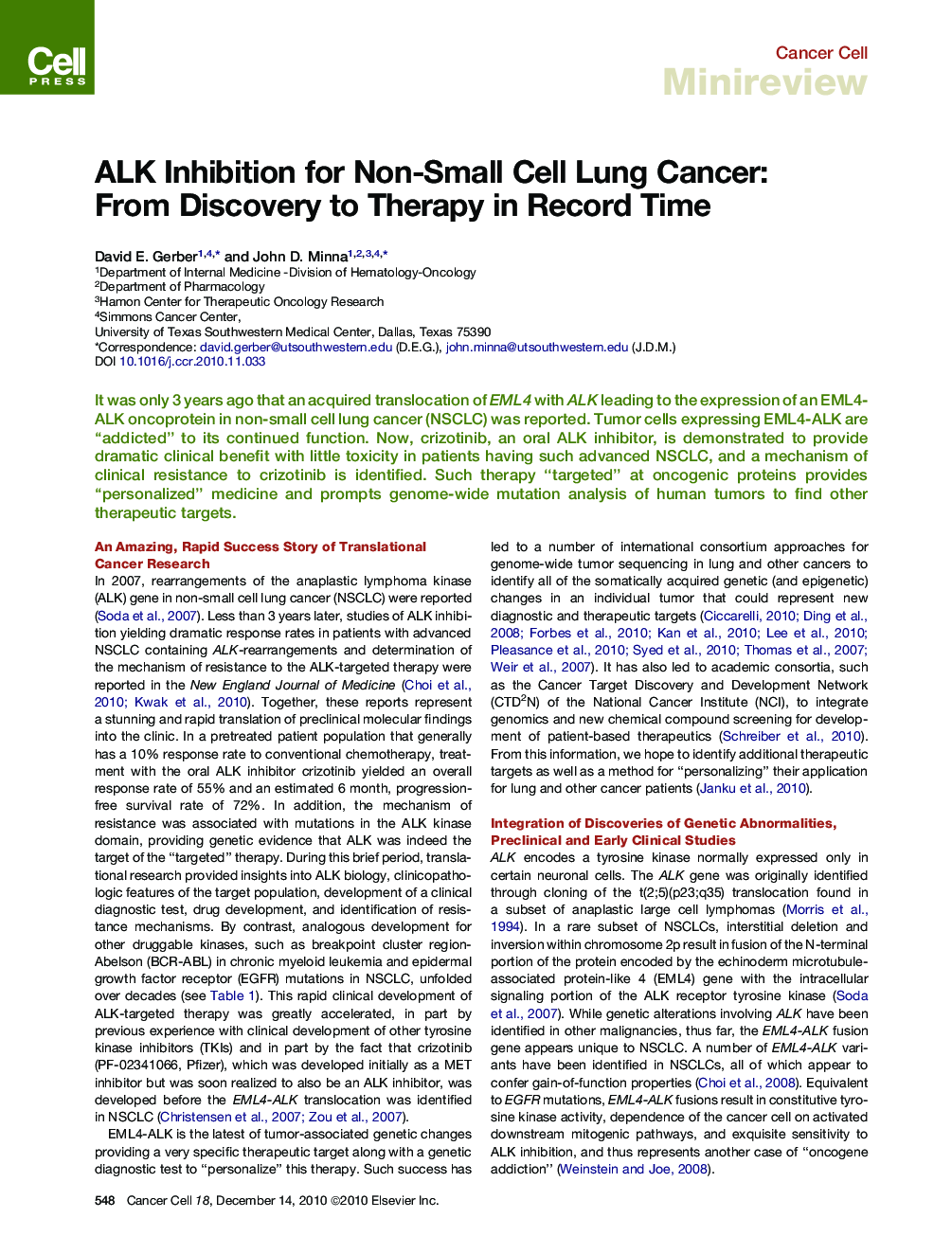 ALK Inhibition for Non-Small Cell Lung Cancer: From Discovery to Therapy in Record Time
