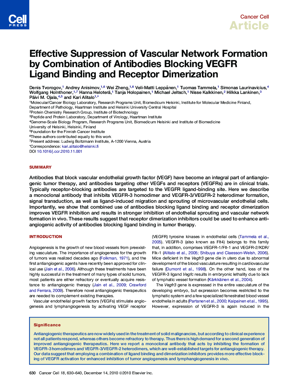 عکس صفحه اول مقاله: Effective Suppression of Vascular Network Formation by Combination of Antibodies Blocking VEGFR Ligand Binding and Receptor Dimerization Effective Suppression of Vascular Network Formation by Combination of Antibodies Blocking VEGFR Ligand Binding and Receptor Dimerization