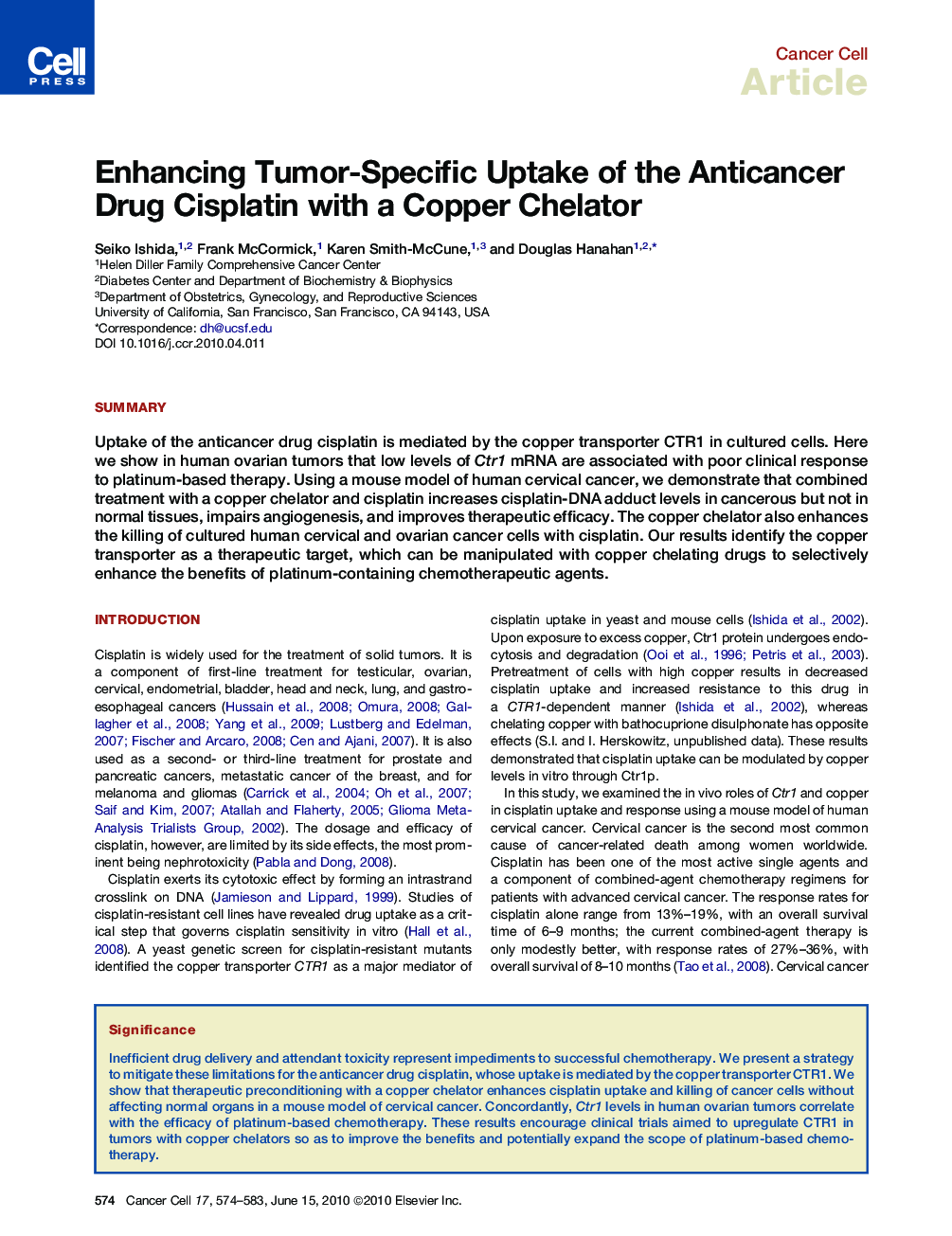 Enhancing Tumor-Specific Uptake of the Anticancer Drug Cisplatin with a Copper Chelator