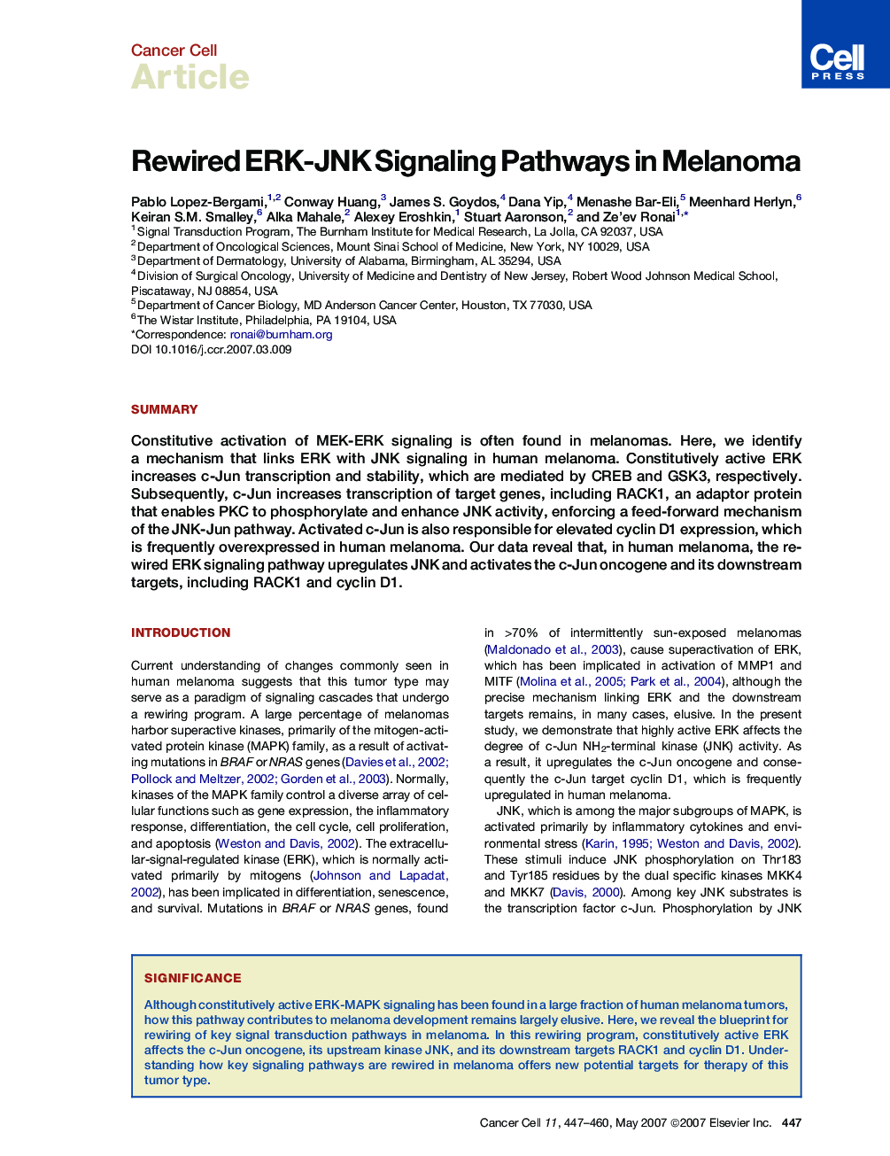 Rewired ERK-JNK Signaling Pathways in Melanoma
