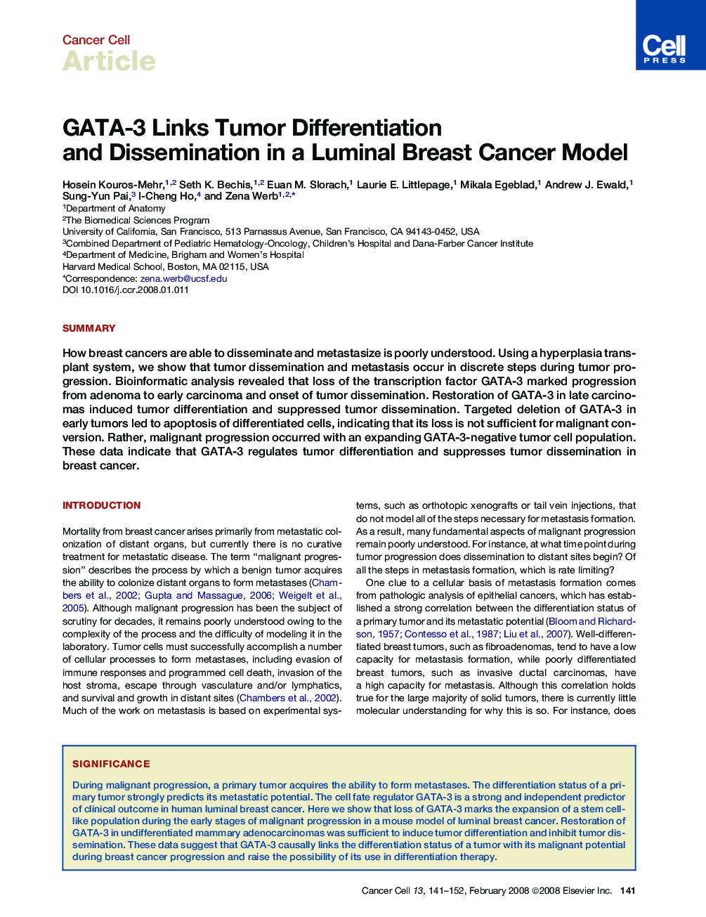 GATA-3 Links Tumor Differentiation and Dissemination in a Luminal Breast Cancer Model