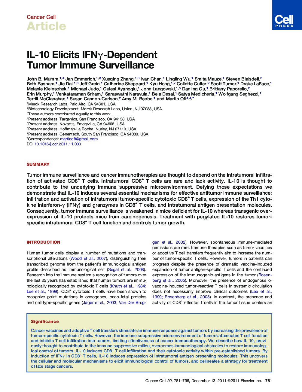 عکس صفحه اول مقاله: IL-10 Elicits IFNγ-Dependent Tumor Immune Surveillance IL-10 Elicits IFNγ-Dependent Tumor Immune Surveillance