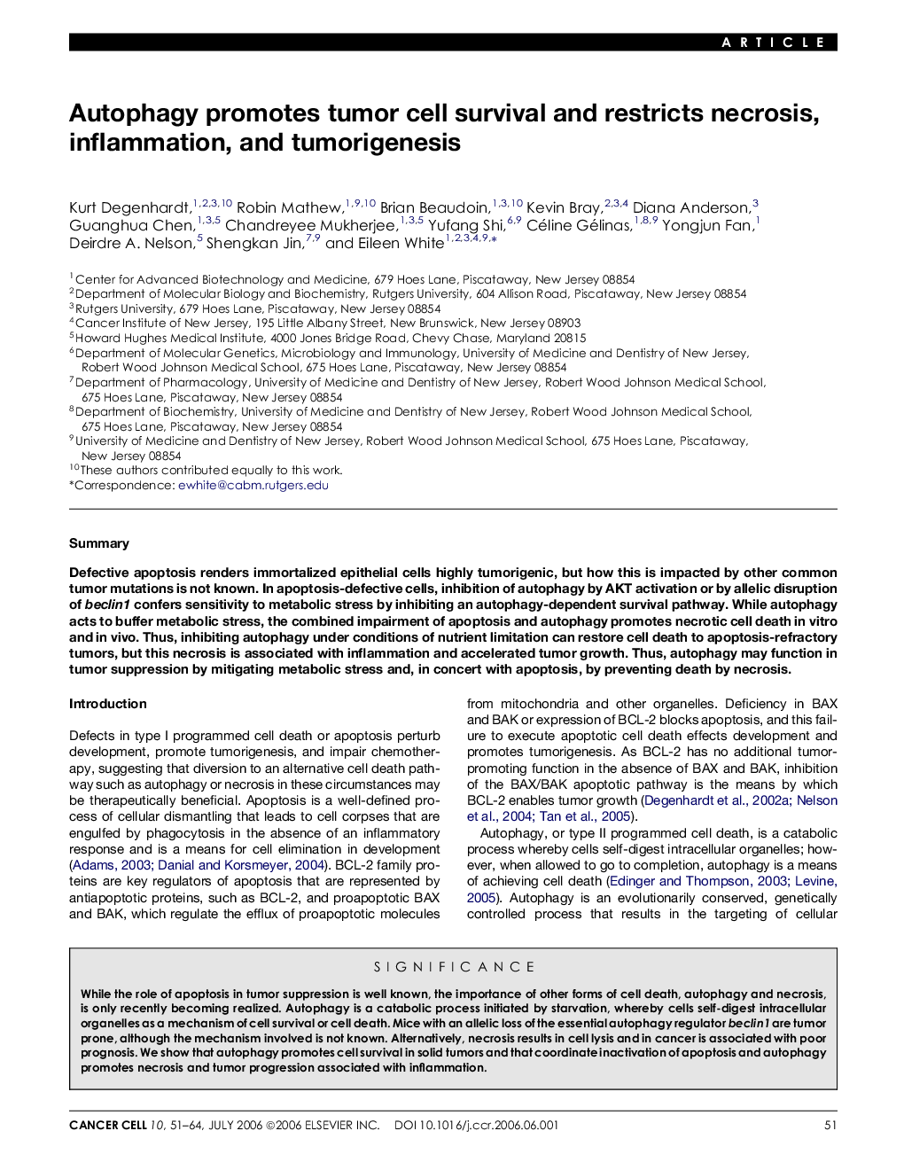 Autophagy promotes tumor cell survival and restricts necrosis, inflammation, and tumorigenesis