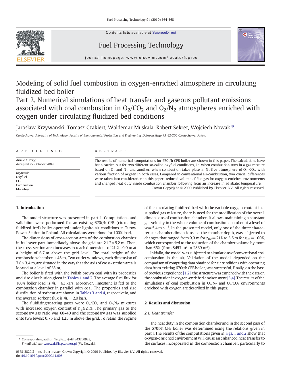 Modeling of solid fuel combustion in oxygen-enriched atmosphere in circulating fluidized bed boiler: Part 2. Numerical simulations of heat transfer and gaseous pollutant emissions associated with coal combustion in O2/CO2 and O2/N2 atmospheres enriched wi